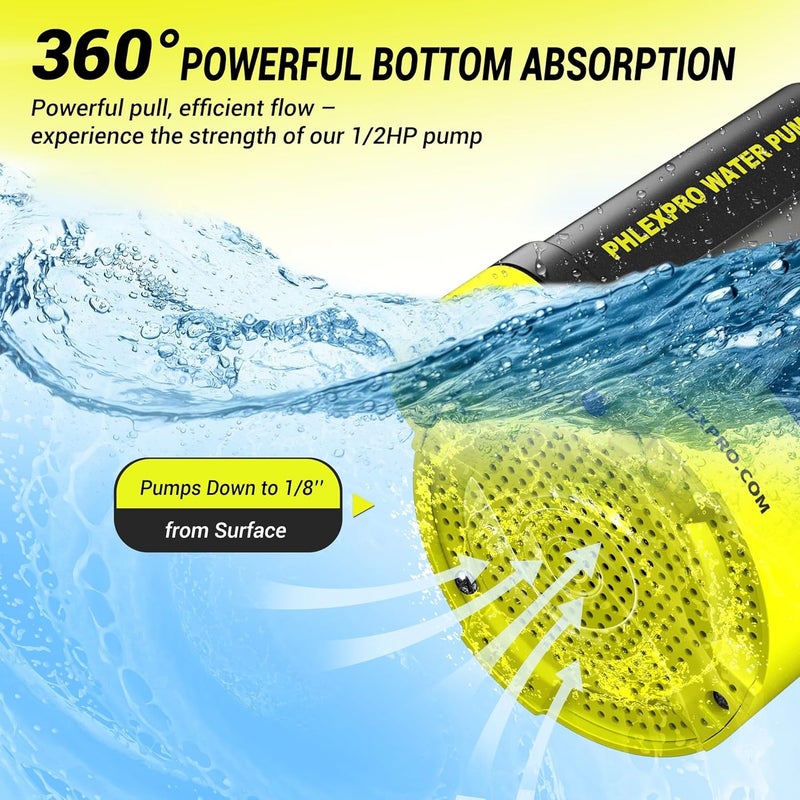 PHLEX PRO Sump Pump 1/2HP Submersible Water Pump, 2650GPH Utility Pump Thermoplastic Electric Portable Transfer Water Pump for Swimming Pool Garden Pond Basement with 16.4ft Long Power Cord - Image 5